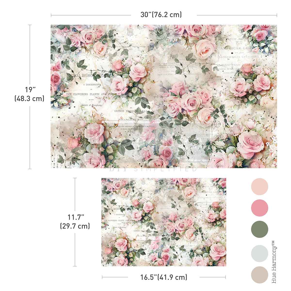 Double Delight Decoupage Fiber Paper Set – Rosy Reverie – Total 2 sheets – 1 sheet, 19.5″x30″ + 1 sheet, 11.7″x16.5″
